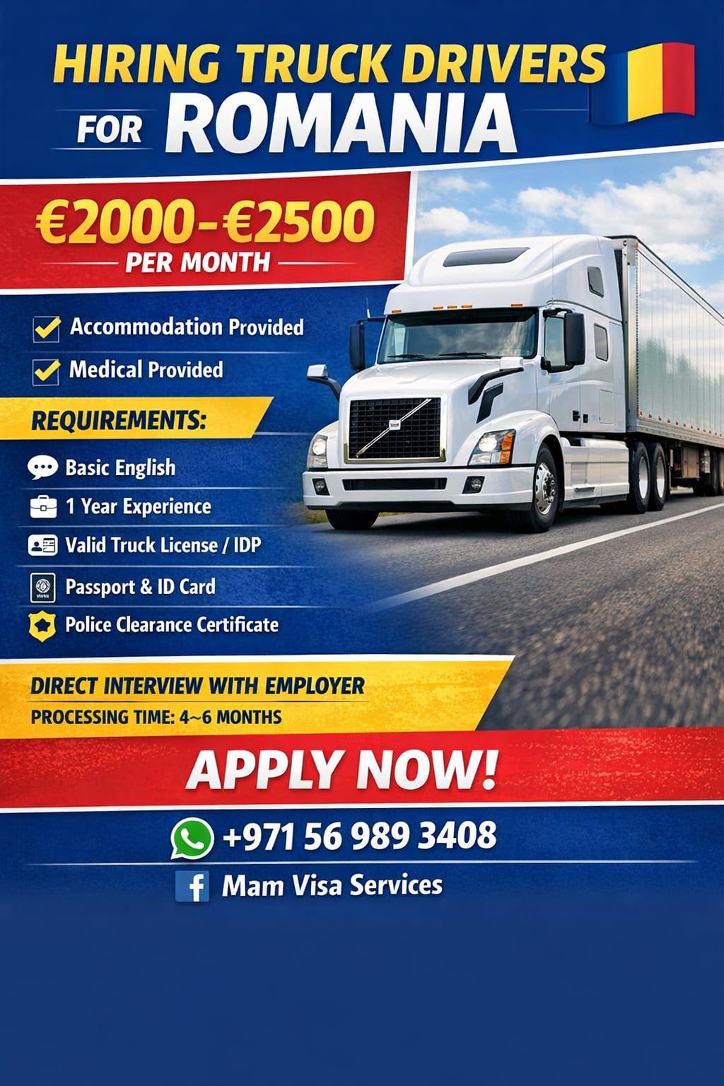 Romania truck drivers hiring flyer